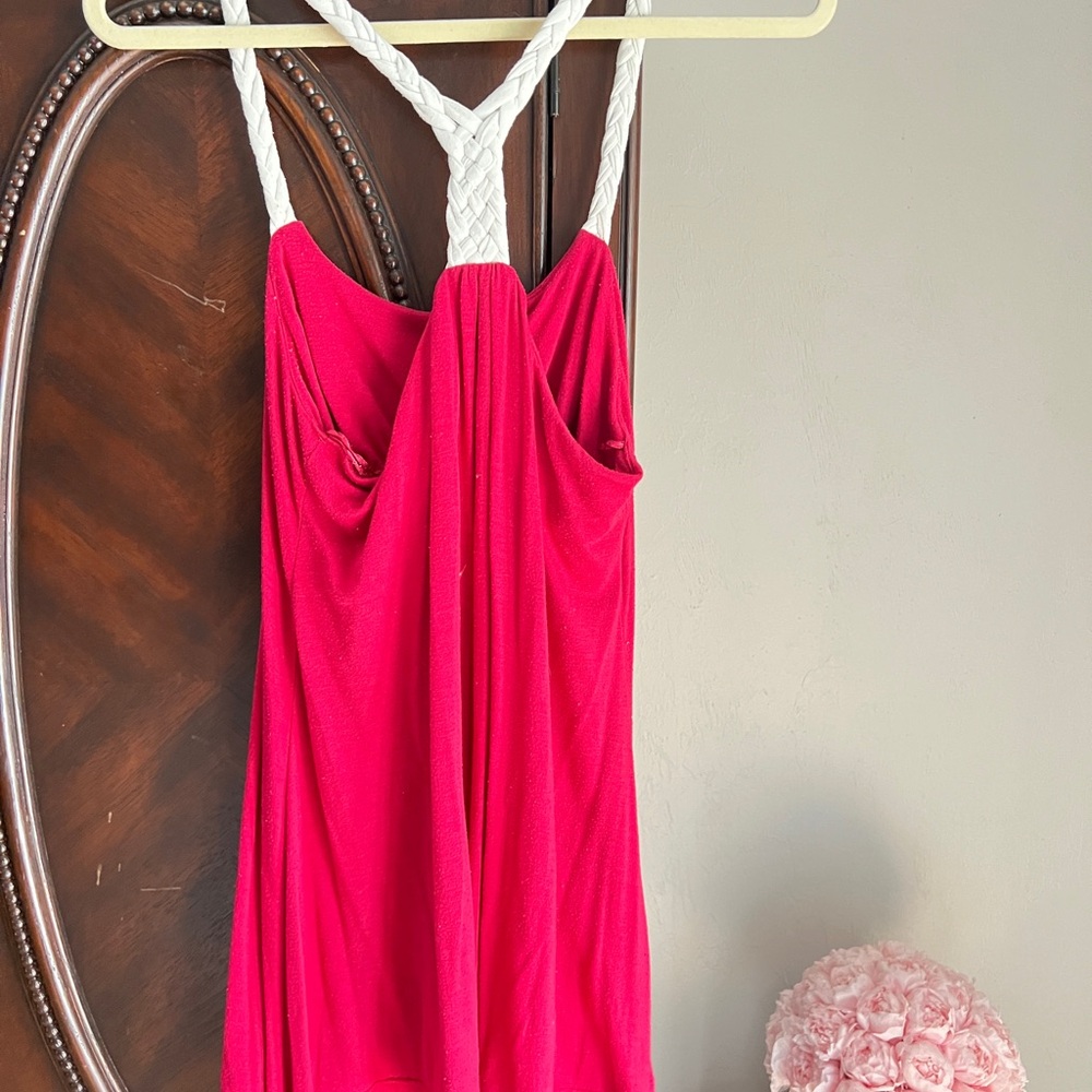 Red Dress with White Braided Straps